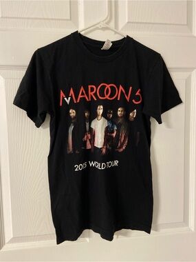 T39- AMERICAN APPAREL Black MAROON 5 2015 WORLD TOUR Crewneck Concert T-Shirt